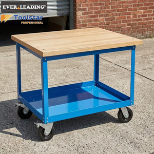 Banc de travail mobile robuste, <span class=keywords><strong>chariot</strong></span> à outils <span class=keywords><strong>avec</strong></span> plateau en bois dur, capacité de 150 kg, <span class=keywords><strong>roulettes</strong></span> de 6 pouces, <span class=keywords><strong>chariot</strong></span> d'atelier industriel - Product Image 2