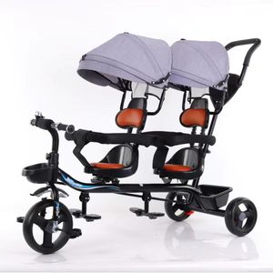 Tricycle pour enfants jumeaux à double siège, nouveau modèle très demandé, avec poignée de poussée et capote - Product Image 6