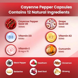 Suplemento de Cápsulas Blandas de Pimienta Cayena, Suplemento Natural con Vitamina E, D3+K2 y Extractos de Espino Blanco, Remolacha y Berberina - Product Image 2