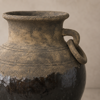 Vase en céramique Wabi Sabi, style rustique, marron caramel, deux tons, avec anse décorative, pour la décoration intérieure d'hôtels et de villas