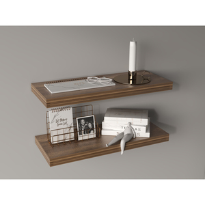 Floating Shelves Walnut 2 Shelves 1.50 In H <b>Wall</b> Mount <b>Display</b> Rack - Product Image 6