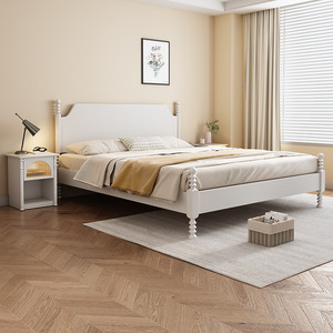 <b>White</b> <b>Solid</b> <b>Wood</b> Bed Nordic Modern Minimalist Platform Bed 1.5M 1.8M King Size Space Saving Bedroom Furniture - Product Image 1