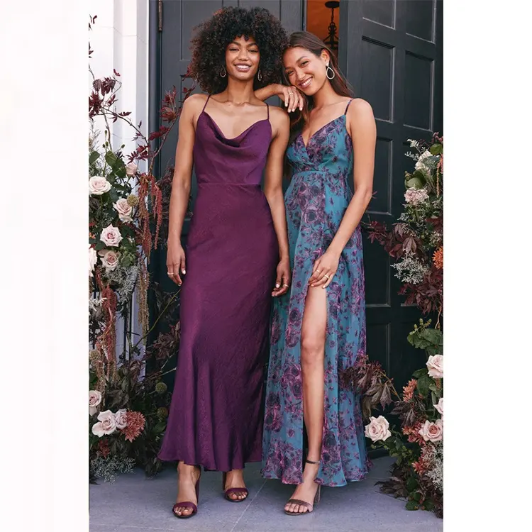 Elegant Long Satin Dress Women Sleeveless Sexy Dress Evening Plum Purple Satin Cowl Neck Maxi Dress