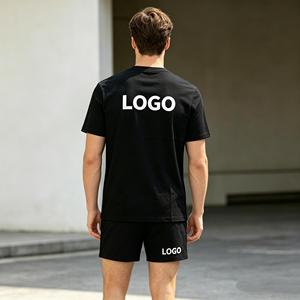 Conjuntos para hombre con logotipo personalizado, conjunto de camiseta negra informal vintage lavada y pantalones cortos rotos, conjunto informal de verano para hombre. - Product Image 4