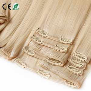 Extensions de cheveux à clips de qualité salon, cheveux Remy blonds, 7 pièces, cheveux vierges à cuticules intactes, extensions de cheveux à clips, cheveux humains véritables - Product Image 1