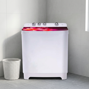 Lave-linge compact blanc semi-automatique avec panneau de commande rouge et chargement par le haut pour l'entretien du linge domestique - Product Image 1