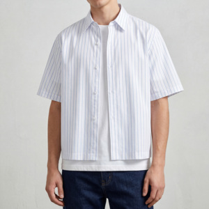 Camicia Streetwear con Logo Personalizzato DTG a Righe, Colletto Quadrato, Vestibilità Ampia, Ricamo, Camicia Casual Estiva da <span class=keywords><strong>Uomo</strong></span>, <span class=keywords><strong>Abbigliamento</strong></span> di Marca - Product Image 3