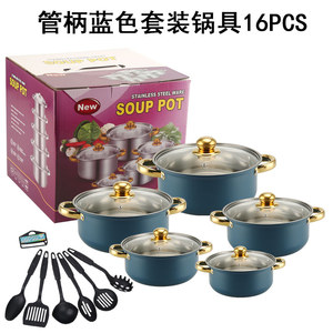 焦げ付き防止ステンレス製ストックポットセットビッグスモール16個入りクッキングポットセットキッチン調理器具ポットパンターナー付き - Product Image 2