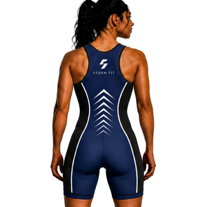 <b>Women's</b> Adults Wrestling <b>Singlet</b> Fitted Blue Black White Heat-Transfer Printed Moisture Wicking Breathable Stretch Quick Dry - Product Image 3