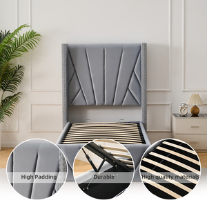 Alta calidad, alto acolchado, elegante terciopelo copetudo, dormitorio infantil, cama para niños con almacenamiento incorporado, nuevo marco de cama tapizado - Product Image 4