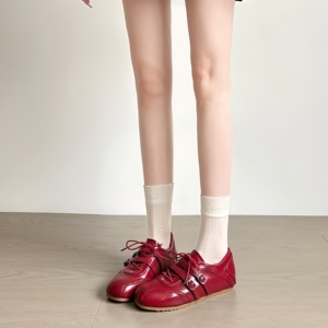 Zapatos Planos Retro Franceses Mary Jane para Mujer, Nuevos con Velcro, Zapatos <span class=keywords><strong>de</strong></span> <span class=keywords><strong>Ballet</strong></span> con Mayor Comodidad Interior, Zapatos Rojos - Product Image 2