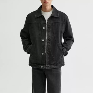 เสื้อโค้ทลำลองแบบสั้นสำหรับผู้ชาย ผ้าเดนิมดิบตกแต่งจีบ 100% ผ้าฝ้ายคุณภาพสูง แจ็คเก็ตเดนิมผู้ชายแบบซักล้าง - Product Image 1