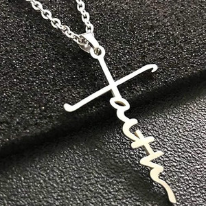 Collier pendentif religieux en acier inoxydable avec croix chrétienne, mot de foi <span class=keywords><strong>et</strong></span> prière - Product Image 2