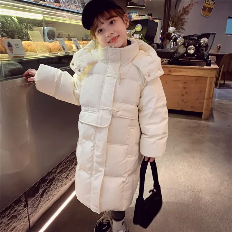 2024 Children New Winter Fur Collar Zipper Jackets Long Sleeve Down Cotton Outerwear Warm Girl Hooded Coat