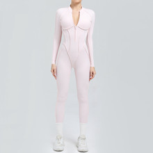 Long Sleeves Quick-Dry Four-Way Stretch Eco-Friendly Fitness One-Piece Patchwork Halter Neck V-Neck Yoga Jumpsuit