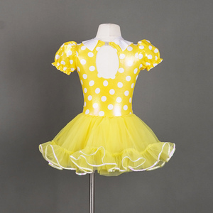 Costume de danse pour filles enfants à <span class=keywords><strong>pois</strong></span> jaunes et blancs <span class=keywords><strong>Tutu</strong></span> Vêtements de danse Robe de danse de ballet - Product Image 3