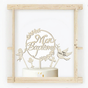 Décoration de gâteau de <span class=keywords><strong>baptême</strong></span> en bois faite à la main 20 cm 'Mon <span class=keywords><strong>Baptême</strong></span>' avec motif ange, colombe et croix pour garçon ou fille - Product Image 3