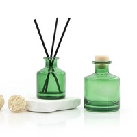 Bouteilles vides classiques en verre vert pour huiles essentielles d'aromathérapie, parfums d'intérieur, bouchon en liège, diffuseur rond réutilisable