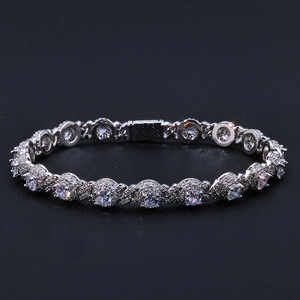Fashion Jewelry Hip-Hop Style Full Row 0.5ct Zircon Diamonds Rhodium Gold Plated <b>Copper</b> Alloy Tennis <b>Bracelet</b> for Women - Product Image 1