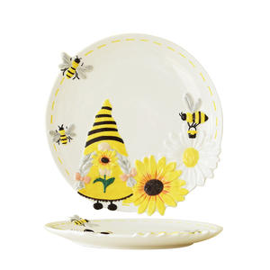 จานเซรามิคลายนูนรูปนางฟ้าดอกทานตะวันลายผึ้งฤดูใบไม้ผลิ จานน่ารัก จานอาหารค่ำ - Product Image 1