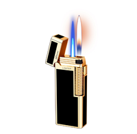 Briquet torche Jet double flamme bleue puissante coupe-vent au butane en métal portable moderne pour cigares et cigarettes 2