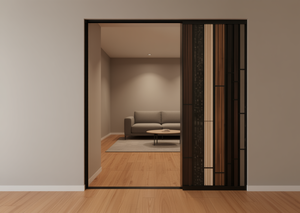 Grid Panel Sliding Cabinet Iron Spray Gray Minimalist Design Storage Closet Interior Door Wood Sliding Door Finished Surface - Product Image 2