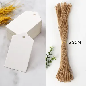 50 Etiquetas de Papel Kraft, Tarjetas de Cartulina Blanca con Cuerdas, Etiquetas de Regalo para Bodas, Cumpleaños, Navidad, Fiestas, Suministros para Empacar Galletas - Product Image 3