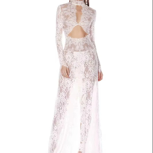 S0885Y 2026 Abito a tubino sexy <span class=keywords><strong>con</strong></span> scollo a V profondo, <span class=keywords><strong>maniche</strong></span> <span class=keywords><strong>lunghe</strong></span> in pizzo e <span class=keywords><strong>spacco</strong></span> alto per serate/feste - Product Image 1