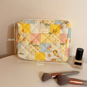 Customized Large-Capacity Portable Checkered Patchwork Cosmetic <strong>Bag</strong> Dopamine Color