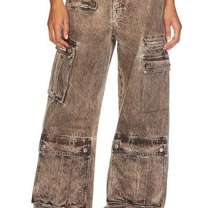 Custom Ladies Washed Baggy <b>Y2K</b> White Cargo Pants High Quality Boyfriend Low Rise Denim Jeans With Side Pockets for Women - Product Image 6