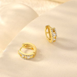 CANNER Boucles d'oreilles créoles épaisses en argent 925 plaqué or 18 carats avec zircon géométrique creux pour femme - Product Image 2