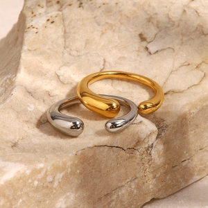 Anillo Abierto Ovalado de Acero Inoxidable, Moderno y Versátil, Estilo Influencer, con Diseño de Gota de Agua para el Dedo Índice - Product Image 4