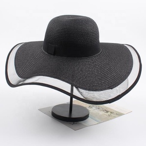 Sommer Französisch Gaze Strohhut 16 CM breite Krempe Strand Outdoor Sonnenhut <span class=keywords><strong>Herben</strong></span> Holiday Beach Hat - Product Image 1