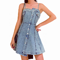 Mini robe trapèze asymétrique pour femmes, Sexy, décontractée, bretelles Spaghetti, boutonnée, jeans, grande taille, été, vente en gros