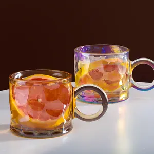 Tazza da caffè trasparente all'ingrosso tazza da caffè riutilizzabile in vetro ambrato tazze da caffè in vetro per bere latte con manico