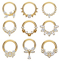 JIAXIN Anneau de nez clicker en titane ASTM F136 plaqué or 18 carats, boucle d'oreille, anneau de tragus à segment articulé, bijoux de piercing corporel tendance