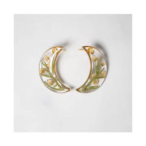 Trendy Jewelry Crescent Moon Clear Resin Real <b>Pressed</b> <b>Flower</b> Pendant Earrings and <b>Necklace</b> Set for Women - Product Image 1