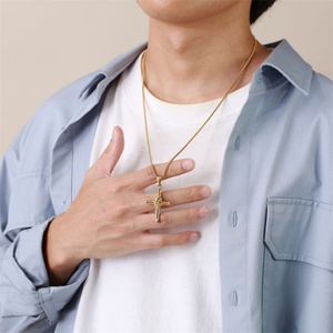 Factory Custom Jewelry Stainless Steel Hip Hop Rose Cross Pendant <b>Necklace</b> <b>Men</b> - Product Image 2