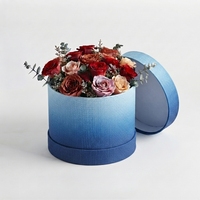 Boîte à fleurs ronde bleue avec logo personnalisé, boîte à chapeau en lin dégradé de luxe, boîte cadeau cylindrique rigide, emballage en gros