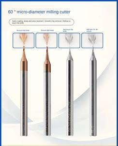 60 डिग्री सूक्ष्म व्यास टंगस्टन स्टील मिलिंग कटर D0.2-0.9 छोटे व्यास फ्लैट और नैनो कोटिंग 2 बांसुरी के साथ बॉल एंड मिल - Product Image 2