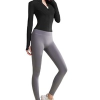 Nouvelle veste de sport d'extérieur ajustée pour femme, à manches longues, séchage rapide, respirante, col montant, pour la course et le yoga