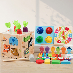 Cubo de Actividades de Madera 8 en 1, Juguete Montessori para Niños Pequeños, Juego Educativo de Cosecha de Zanahorias, Clasificación de Formas y Golpeteo - Product Image 2