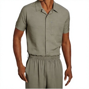 Men's Solid Casual Breathable Short Sleeve <b>Shirt</b> and Shorts Set <b>Summer</b> Knitted Cotton <b>Linen</b> Clothing - Product Image 3