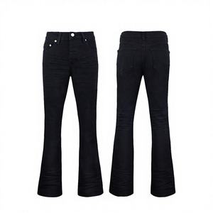 Jeans de mezclilla elásticos negros de corte ajustado estilo Y2K vintage de punto acampanados para hombre - Novedad de otoño en stock - Product Image 3