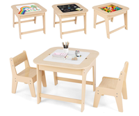 Ensemble table et chaise d'activités en bois 3-en-1 avec tableau noir et tableau blanc amovibles pour les tout-petits - Arts, artisanat, dessin, lecture, jeu
