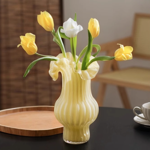 แจกันแก้วโบราณสำหรับจัดดอกไม้แบบไฮโดรโปนิกส์ ดีไซน์ระบายจีบหรูหราสไตล์ฝรั่งเศสย้อนยุค ของตกแต่งโต๊ะ แจกันแก้วเนื้อนุ่ม - Product Image 4