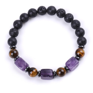 Bracelet énergétique en perles élastiques en améthyste et œil de tigre, bijoux de mode pour hommes et femmes - Product Image 6