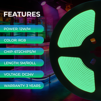 Bande LED COB RGB Flexible 10mm DC24V, Découpable, Étanche IP67, Personnalisable, Idéale pour la Décoration de Bars/KTV