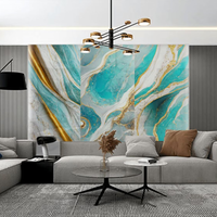 Panneau mural moderne auto-adhésif en PVC, marbre blanc turquoise avec rayures dorées, imperméable - Luxe facile pour chambre, cuisine, hôtel