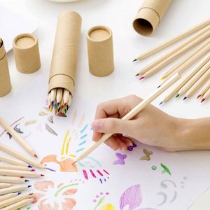 Ensemble de 12 crayons de couleur en bois naturel écologiques pour enfants avec logo personnalisé et mini crayons de couleur en papier - Product Image 4